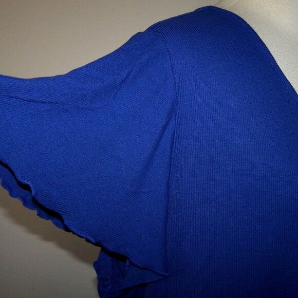 Lane Bryant Wrap Shirt Top Womens 26 28 Short Flutter Sleeves Stretch Soft Blue - Picture 6 of 12